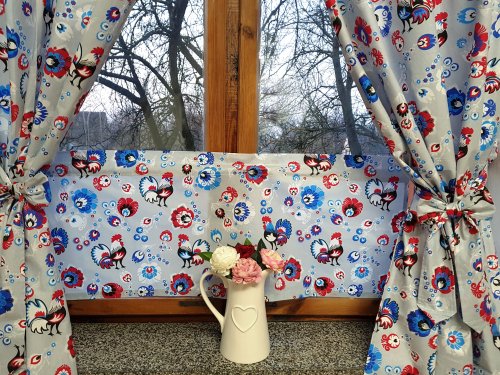 KOMPLET DO KUCHNI FOLK KOGUTY SZARE