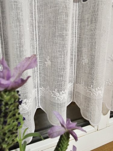 ZAZDROSTKA PANEL HAFT BIAŁE KWIATUSZKI 35CM/60CM  (cena za 0,50mb)