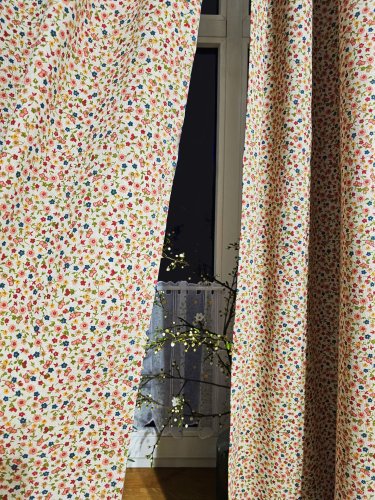 Zasłona natural beż kolorowe kwiatuszki