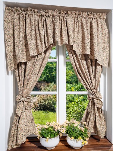 Zestaw zasłon + lambrekin beż kolorowe kwiatuszki