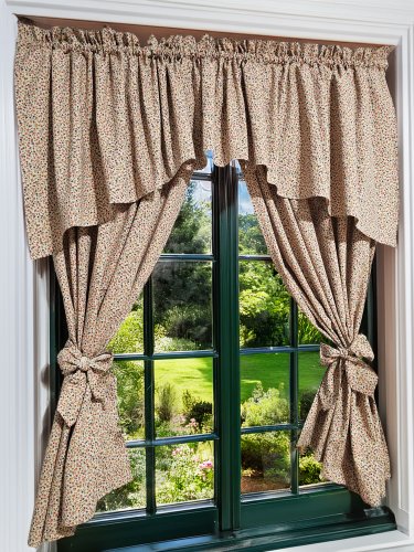 ZESTAW ZASŁON + LAMBREKIN BEŻ KOLOROWE KWIATUSZKI