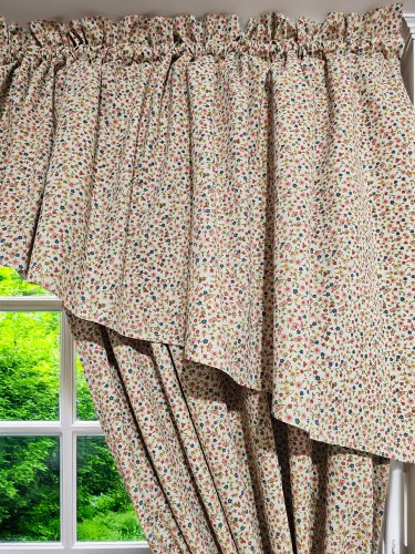 ZESTAW ZASŁON + LAMBREKIN BEŻ KOLOROWE KWIATUSZKI