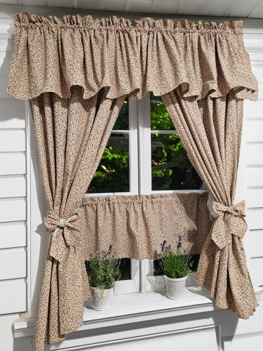 Zestaw zasłon + lambrekin + zazdrostka beż kolorowe kwiatuszki2