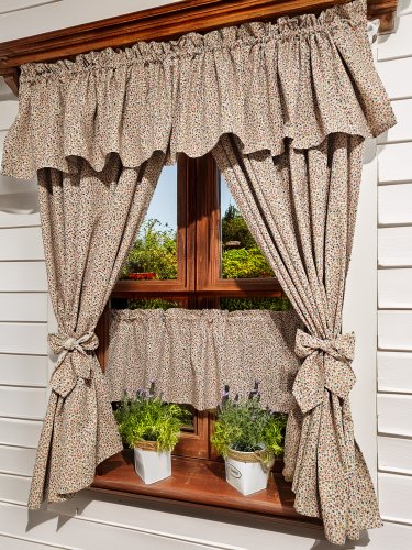 ZESTAW ZASŁON + LAMBREKIN + ZAZDROSTKA BEŻ KOLOROWE KWIATUSZKI2