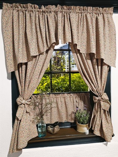 Zestaw zasłon + lambrekin + zazdrostka beż kolorowe kwiatuszki