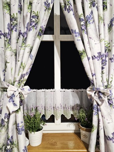 ZAKOSTYL ZASŁONY + ZAZDROSTKA LAWENDA BUKIETY PLAMOODPORNA