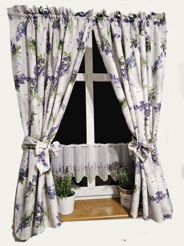 Zakostyl zasłony + zazdrostka lawenda bukiety plamoodporna