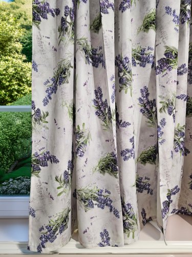 ZASŁONA LAWENDA BUKIETY  WODOODPORNA SZER.150cm