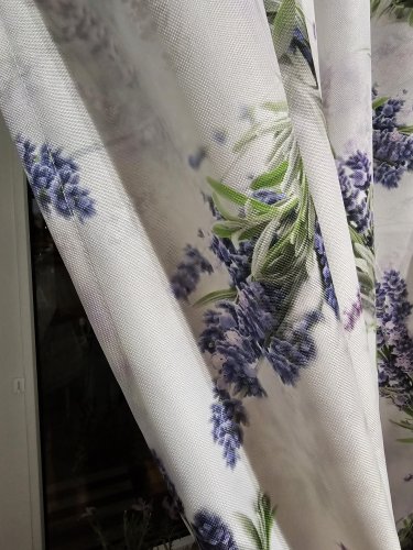 ZASŁONA LAWENDA BUKIETY  WODOODPORNA SZER.150cm