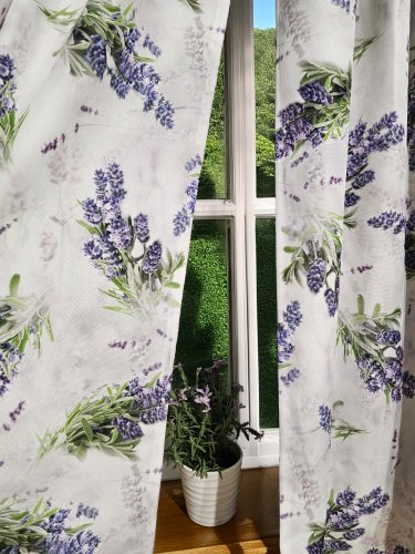 Zasłona lawenda bukiety  wodoodporna szer.150cm