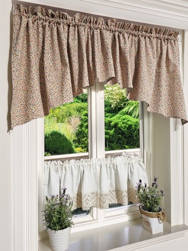 Zestaw lambrekin + zazdrostka beż kolorowe kwiatuszki