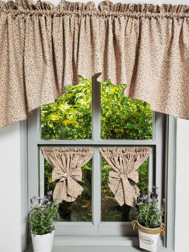 ZESTAW LAMBREKIN + ZAZDROSTKI BEŻ KOLOROWE KWIATUSZKI 3