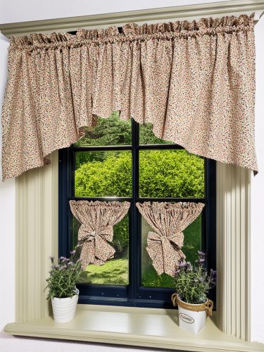 ZESTAW LAMBREKIN + ZAZDROSTKI BEŻ KOLOROWE KWIATUSZKI 3