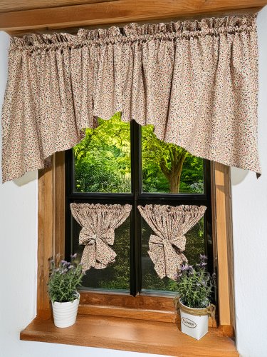 ZESTAW LAMBREKIN + ZAZDROSTKI BEŻ KOLOROWE KWIATUSZKI 3