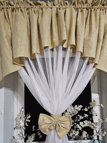 FIRANA GOTOWA ZŁOTY LAMBREKIN FIRANA ZŁOTE NITKI 300cm/160cm 