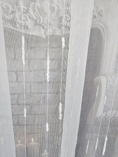 Firana linie pion szczotki  tło biel złoto oł. 300cm