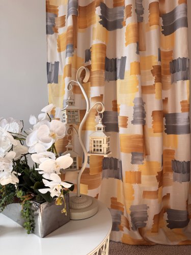 ZASŁONA NOWOCZESNA WZÓR SZARO ŻÓŁTY SZER.140cm