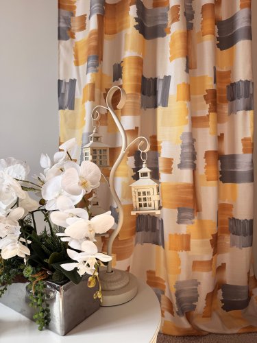 Zasłona nowoczesna wzór szaro żółty szer.140cm