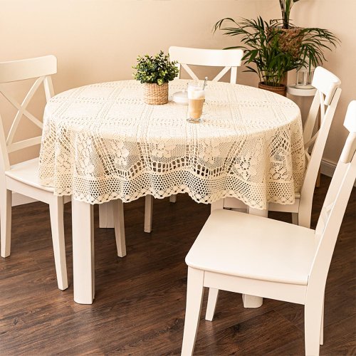 OBRUS INKA ECRU/KREM KORONKA OKRĄGŁY