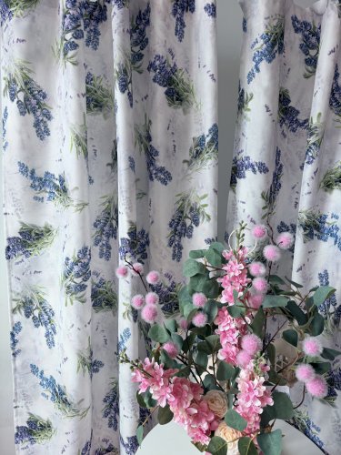 Zasłona lawenda bukiety  wodoodporna szer.150cm