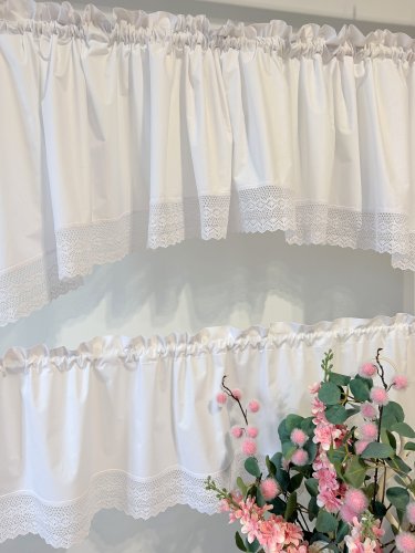 ZESTAW LAMBREKIN + ZAZDROSTKA SHABBY CHIC BIAŁA KORONKA