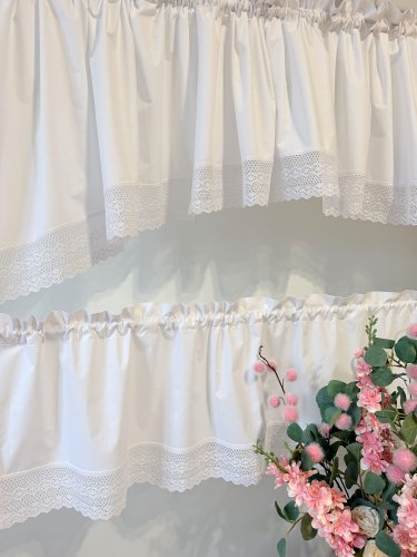 ZESTAW LAMBREKIN + ZAZDROSTKA SHABBY CHIC BIAŁA KORONKA