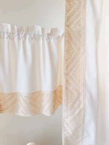 KOMPLET ZASŁON ECRU MLECZNA BIEL KORONKA SHABBY CHIC VINTAGE