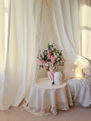 KOMPLET ZASŁON ECRU MLECZNA BIEL KORONKA SHABBY CHIC VINTAGE