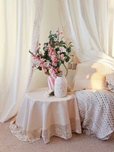 KOMPLET ZASŁON ECRU MLECZNA BIEL KORONKA SHABBY CHIC VINTAGE