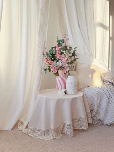 KOMPLET ZASŁON ECRU MLECZNA BIEL KORONKA SHABBY CHIC VINTAGE