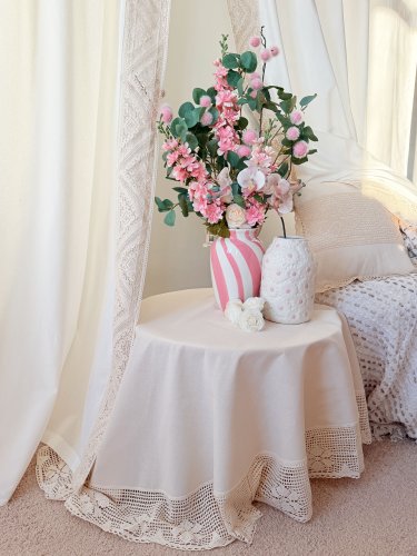 KOMPLET ZASŁON ECRU MLECZNA BIEL KORONKA SHABBY CHIC VINTAGE