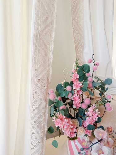 KOMPLET ZASŁON ECRU MLECZNA BIEL KORONKA SHABBY CHIC VINTAGE