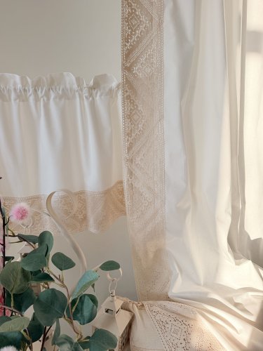 Zestaw zasłon+zazdrostka kremowa koronka shabby vintage