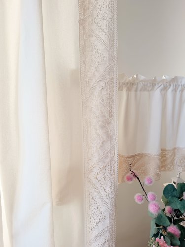 ZESTAW ZASŁON+ZAZDROSTKA KREMOWA KORONKA SHABBY VINTAGE