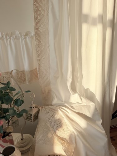 ZESTAW ZASŁON+ZAZDROSTKA KREMOWA KORONKA SHABBY VINTAGE