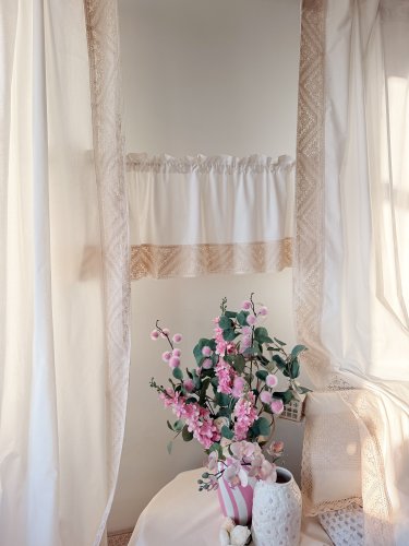 ZESTAW ZASŁON+ZAZDROSTKA KREMOWA KORONKA SHABBY VINTAGE