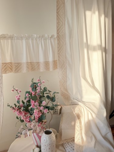 ZESTAW ZASŁON+ZAZDROSTKA KREMOWA KORONKA SHABBY VINTAGE