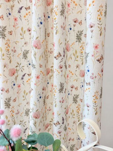 ZASŁONA Z DODATKIEM LNU SZER.150CM ŁĄKA NA KREMIE 