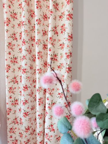 ZASŁONA Z DODATKIEM LNU SZER.150CM KWIATY NA KREMIE 