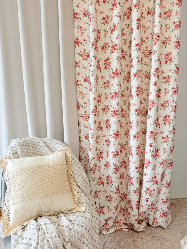 ZASŁONA Z DODATKIEM LNU SZER.150CM KWIATY NA KREMIE 