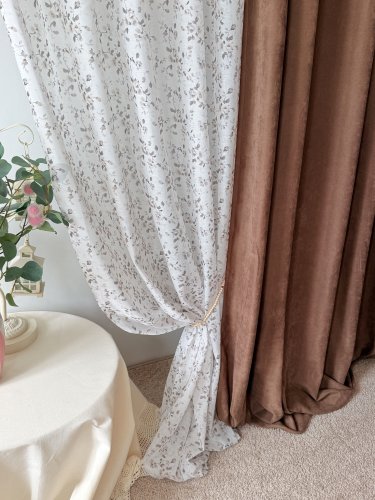 Firana etamina brązowe kwiaty szer.140cm