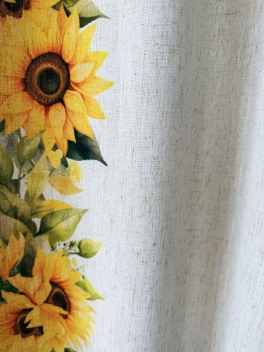 ZASŁONA Z DODATKIEM LNU SZER.150CM SŁONECZNIKI NA KREMIE 