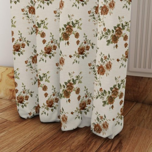 Zasłona z dodatkiem lnu szer.150cm róże herbaciane
