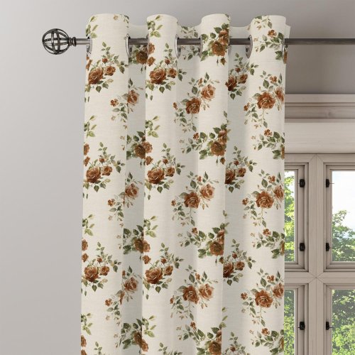 ZASŁONA Z DODATKIEM LNU SZER.150CM RÓŻE HERBACIANE