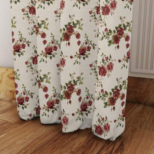Zasłona z dodatkiem lnu szer.150cm róże czerwone
