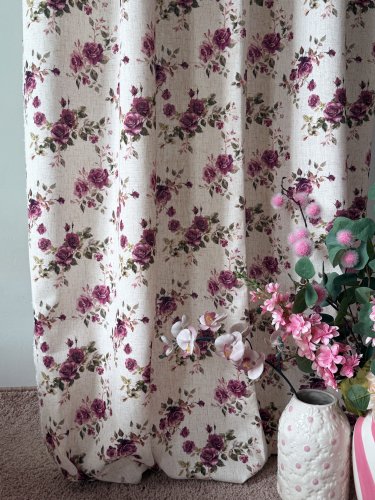 ZASŁONA Z DODATKIEM LNU SZER.150CM RÓŻE FIOLETOWE