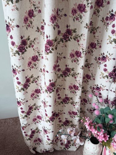 ZASŁONA Z DODATKIEM LNU SZER.150CM RÓŻE FIOLETOWE
