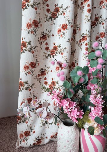 ZASŁONA Z DODATKIEM LNU SZER.150CM RÓŻE HERBACIANE
