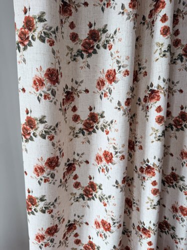 ZASŁONA Z DODATKIEM LNU SZER.150CM RÓŻE HERBACIANE