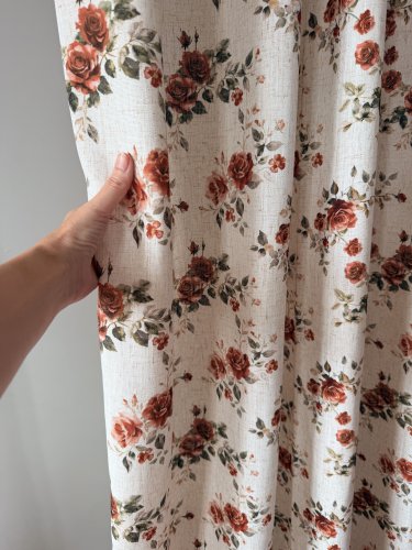ZASŁONA Z DODATKIEM LNU SZER.150CM RÓŻE HERBACIANE